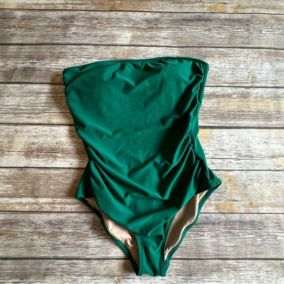 New J. Crew Strapless Swimsuit Swimwear Green M - Picture 1 of 7